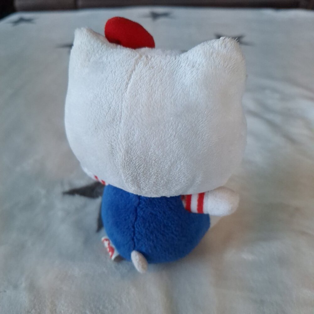 2009 TY Hello Kitty By Sanrio Plush 5.5" Blue Overalls Striped Red Shirt - Picture 4 of 8